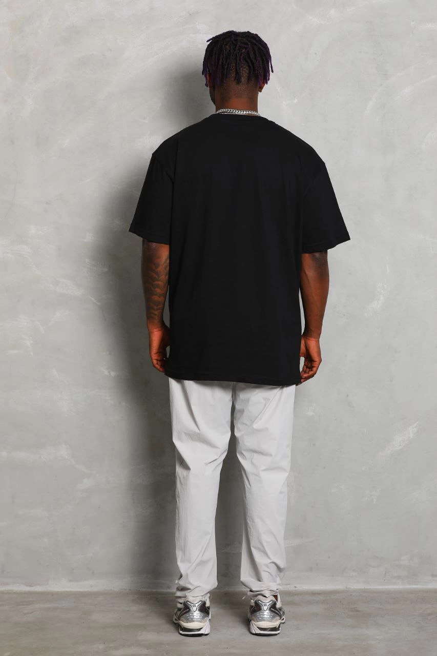 Erkek Düz Yazlık Kısa Kol Tişört Bisiklet Yaka Oversize T-Shirt - Siyah