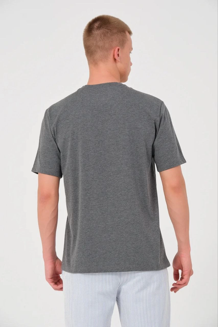 Erkek Düz Bisiklet Yaka Tişört Kısa Kol Yazlık T-Shirt - Antrasit