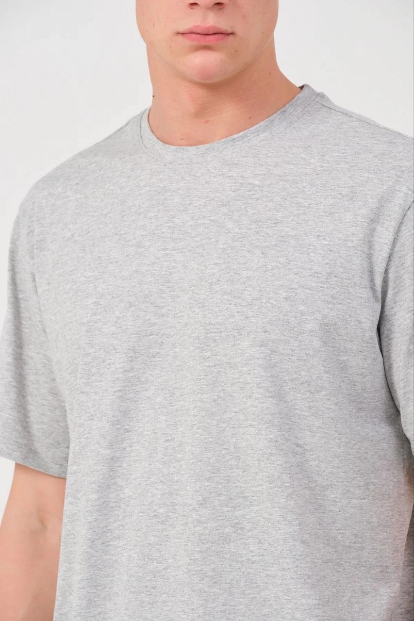 Erkek Düz Penye Tişört Bisiklet Yaka Kısa Kol Regular Fit T-Shirt - Gri