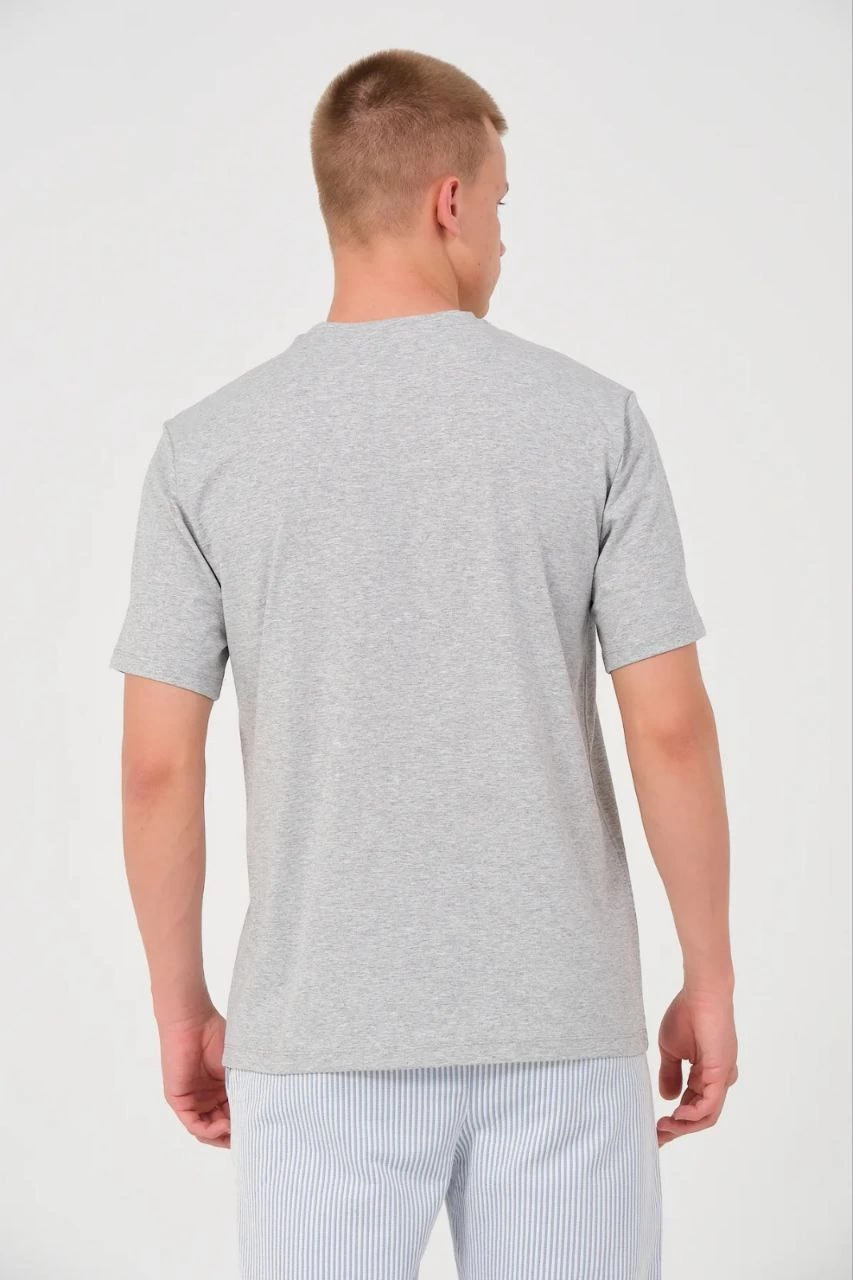 Erkek Düz Penye Tişört Bisiklet Yaka Kısa Kol Regular Fit T-Shirt - Gri