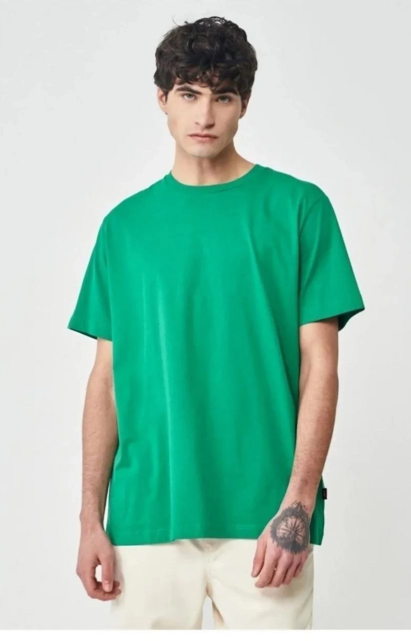 Erkek Düz Penye Tişört Bisiklet Yaka Kısa Kol Regular Fit T-Shirt - Yeşil