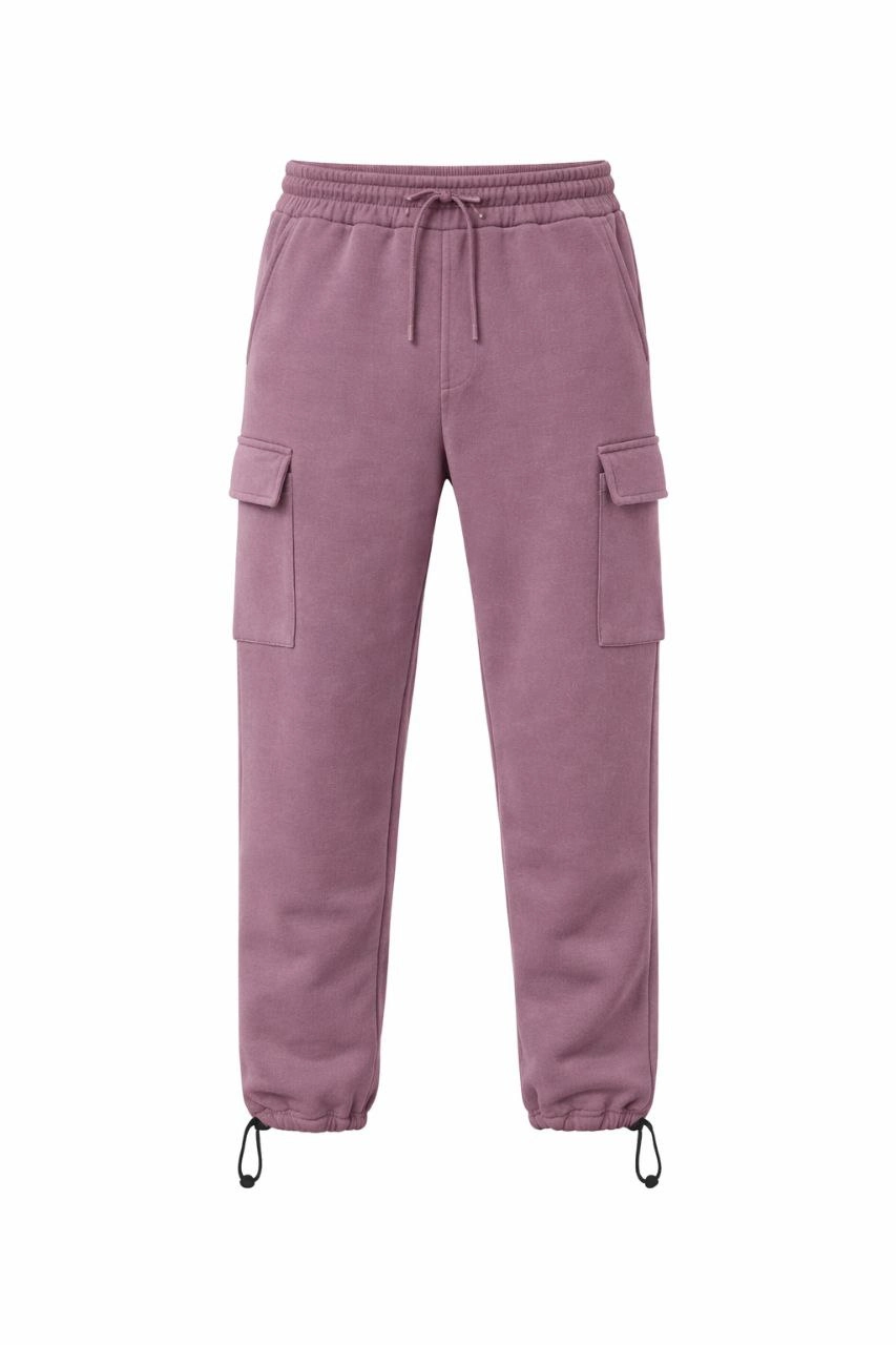 Erkek Baggy 3 İplik Kargo Cepli Eşofman Altı Ayarlanabilir Paça Pantolon - Gül Kurusu