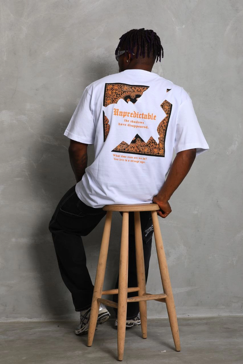 Erkek Baskılı Tişört Kısa Kol Bisiklet Yaka Oversize T-Shirt - Beyaz