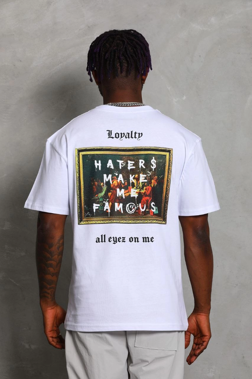 Erkek Kısa kol Baskılı Bisiklet Yaka T-Shirt - Beyaz