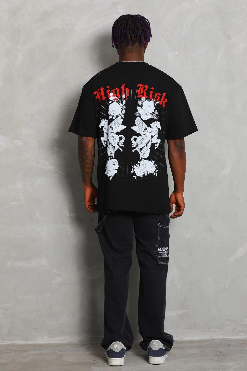 Erkek Kısa Kol Yazlık Tişört Bisiklet Yaka Baskılı Oversize T-Shirt - Siyah