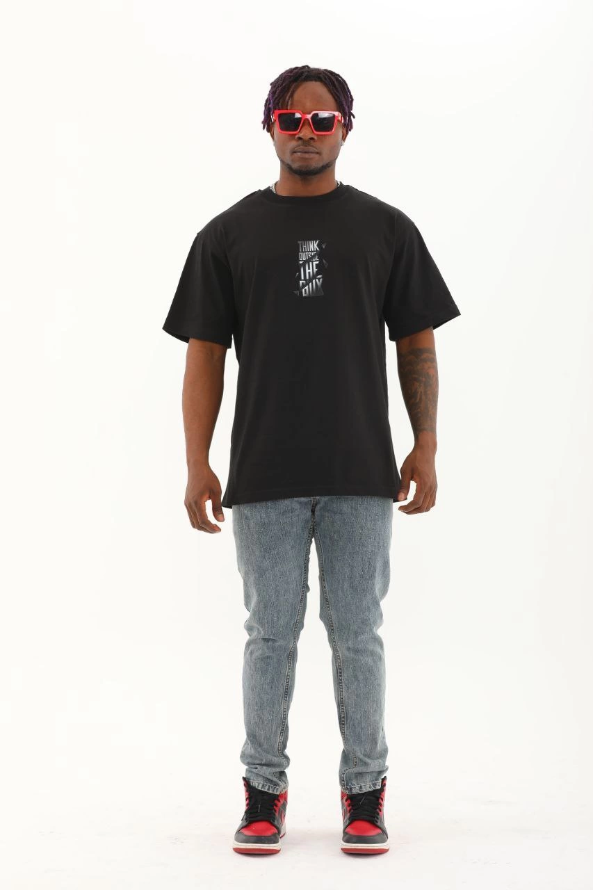Erkek Kısa kol Baskılı Bisiklet Yaka T-Shirt - Siyah