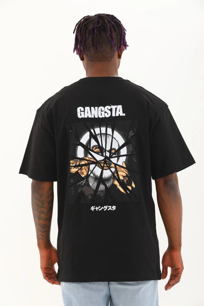 Erkek Baskılı T-Shirt Kısa Kol Bisiklet Yaka Regular Fit Rahat Kalıp Günlük Tişört - Siyah