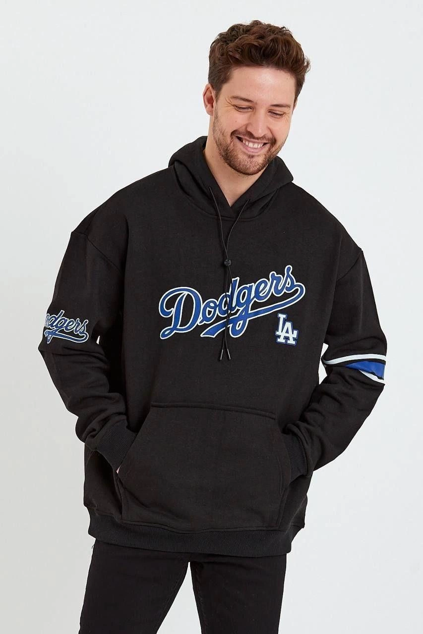 Erkek 3 İplik Pamuklu Kapüşonlu Baskılı Cepli Oversize Sweatshirt Hoodie - Siyah