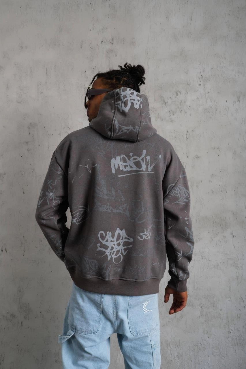 Erkek 3 İplik Pamuklu Kapüşonlu Kanguru Cepli Sweatshirt Hoodie -  Gri