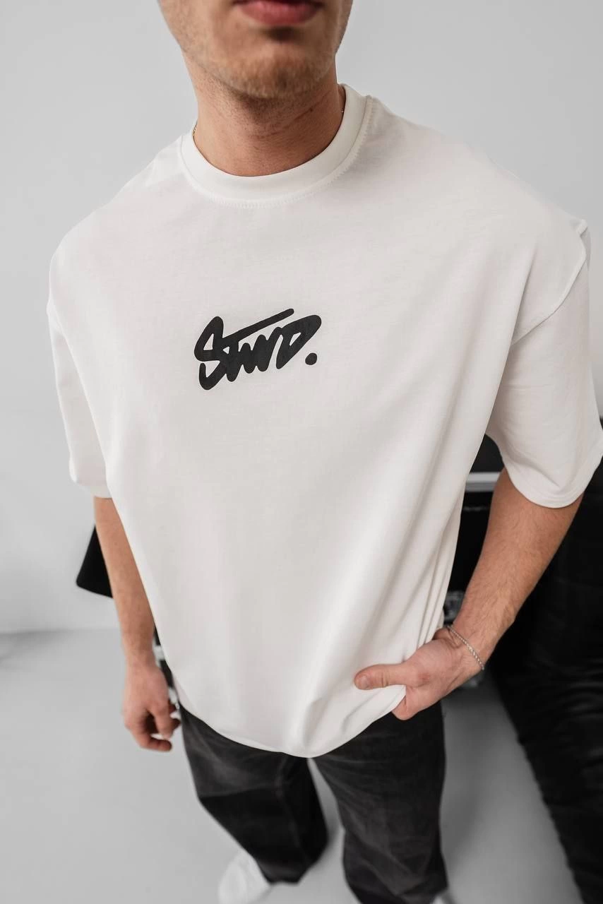 Erkek Tişört Yazlık Baskılı Oversize Kısa kol T-Shirt - Beyaz