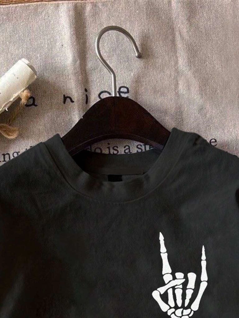 Erkek Baskılı T-Shirt Kısa Kol Bisiklet Yaka Regular Fit Rahat Kalıp Tişört - Siyah