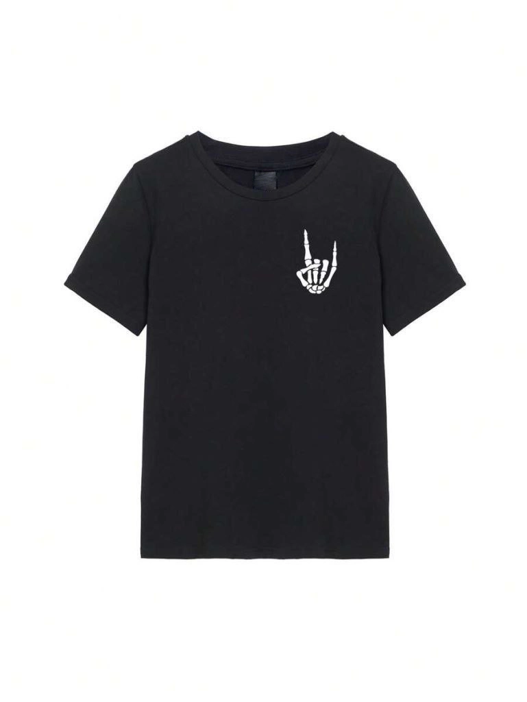 Erkek Baskılı T-Shirt Kısa Kol Bisiklet Yaka Regular Fit Rahat Kalıp Tişört - Siyah