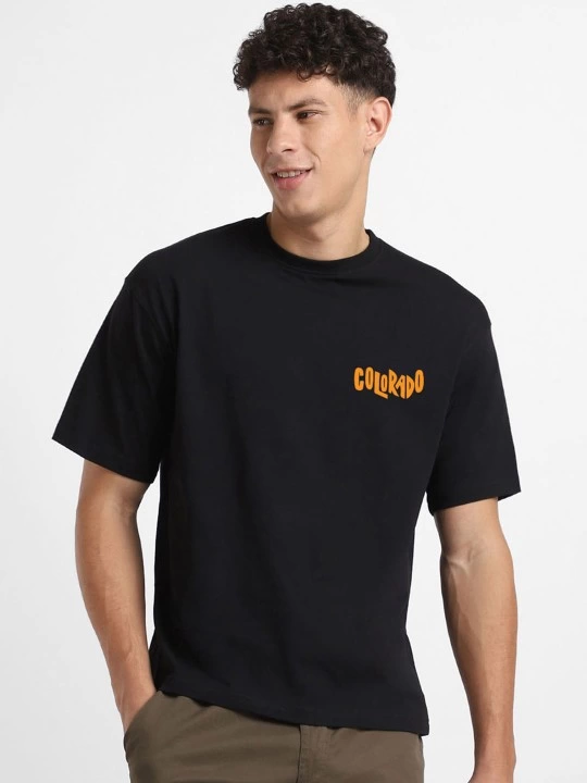 Erkek Tişört Baskılı Oversize Kısa kol T-shirt - Siyah