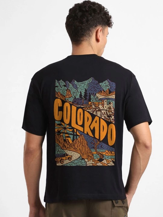 Erkek Tişört Baskılı Oversize Kısa kol T-shirt - Siyah