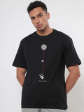 Erkek Baskılı T-Shirt Kısa Kol Bisiklet Yaka Regular Fit Rahat Kalıp Tişört - Siyah