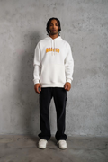 Erkek Baskılı Kapüşonlu 3 iplik pamuklu hoodie Sweatshirt - Beyaz