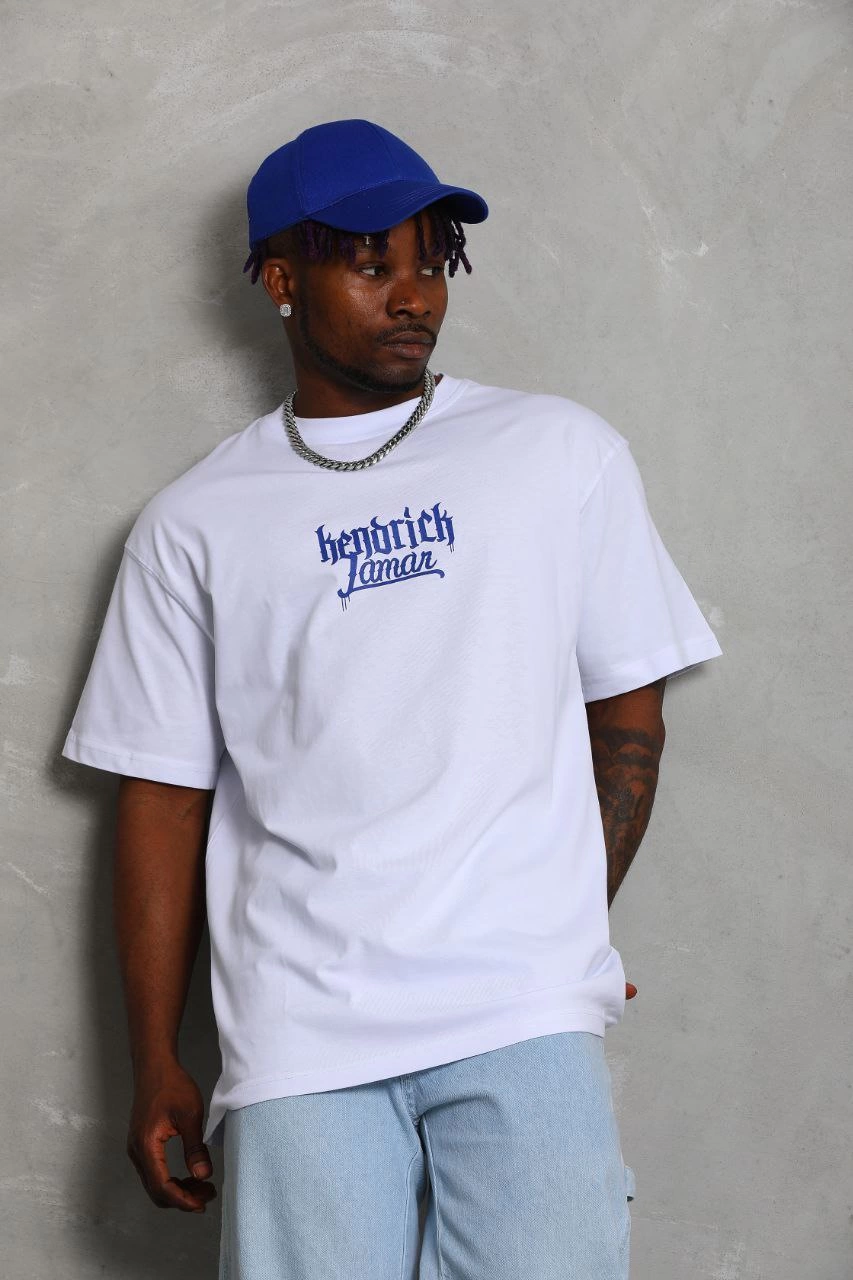 Erkek Baskılı Tişört Kısa Kol Bisiklet Yaka Oversize T-Shirt - Beyaz