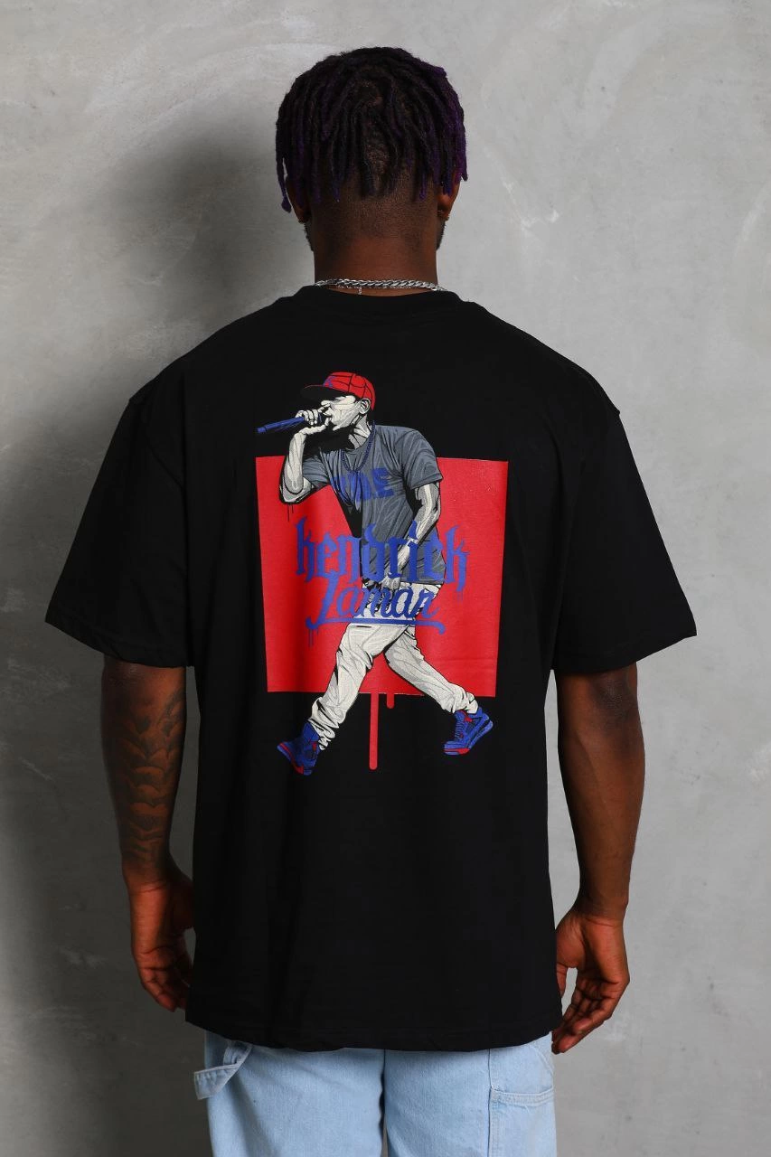 Erkek Baskılı Tişört Kısa Kol Bisiklet Yaka Oversize T-Shirt - - Siyah