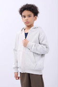 Erkek Çocuk Kapüşonlu Kanguru Cepli Tam Fermuarlı Hırka SweatShirt - Gri