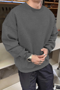 Erkek Düz Bisiklet Yaka 3 iplik pamuklu sweatshirt - Füme