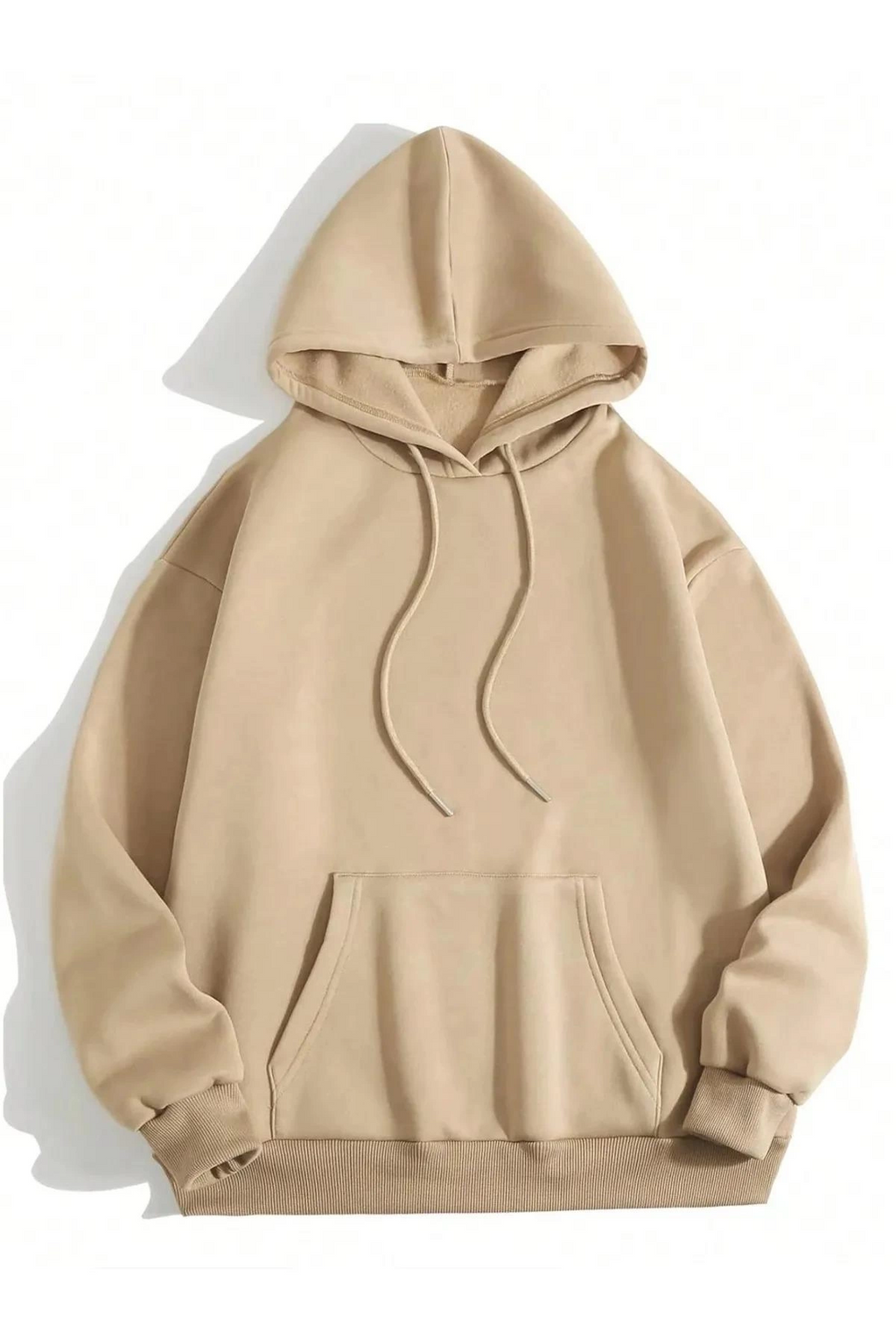 Erkek 3 İplik Pamuklu Kapüşonlu Kanguru Cepli Sweatshirt Hoodie - Bej