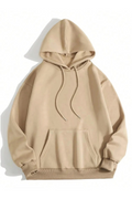 Erkek 3 İplik Pamuklu Kapüşonlu Kanguru Cepli Sweatshirt Hoodie - Bej