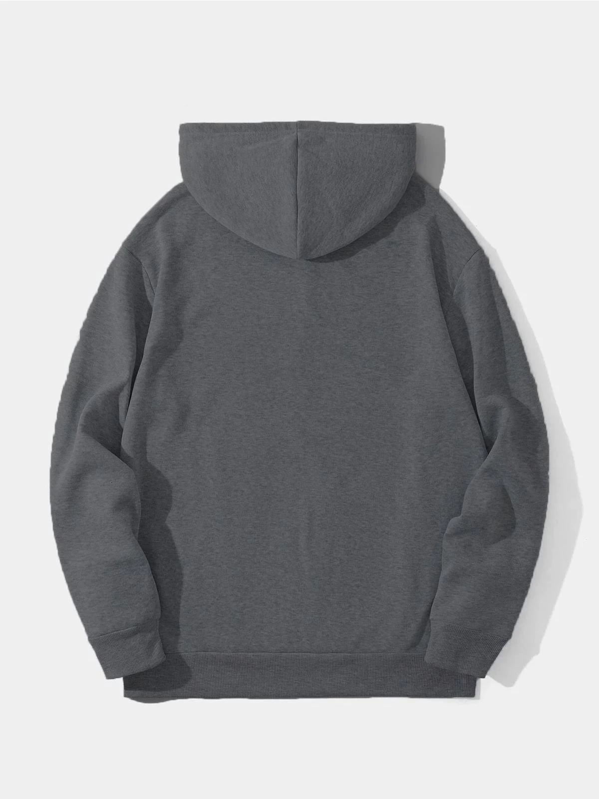 Erkek 3 İplik Pamuklu Kapüşonlu Kanguru Cepli Sweatshirt Hoodie - Füme