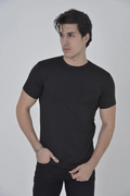 Erkek File Çepli  T-Shirt Kısa Kol Bisiklet Yaka Slimfit Tişört - Siyah