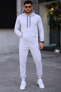 Erkek İki İplik Kapüşonlu Kanguru Cepli Sweatshirt Jogger Pantolon Alt Üst Eşofman Takımı - Gri