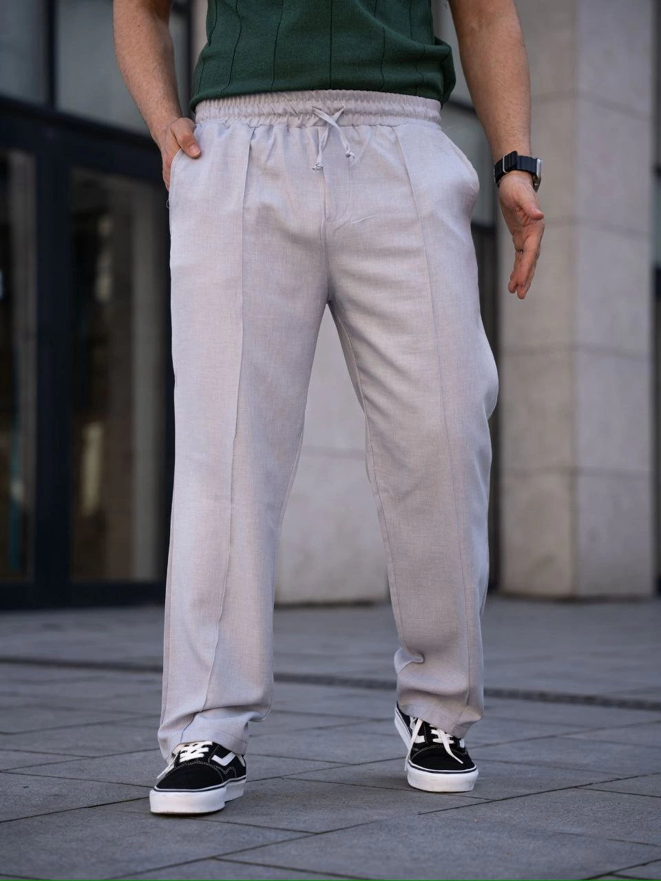 Erkek Keten Cepli Çıma Dikişli jogger Buggy Pantalon Rahat kalıp - Gri