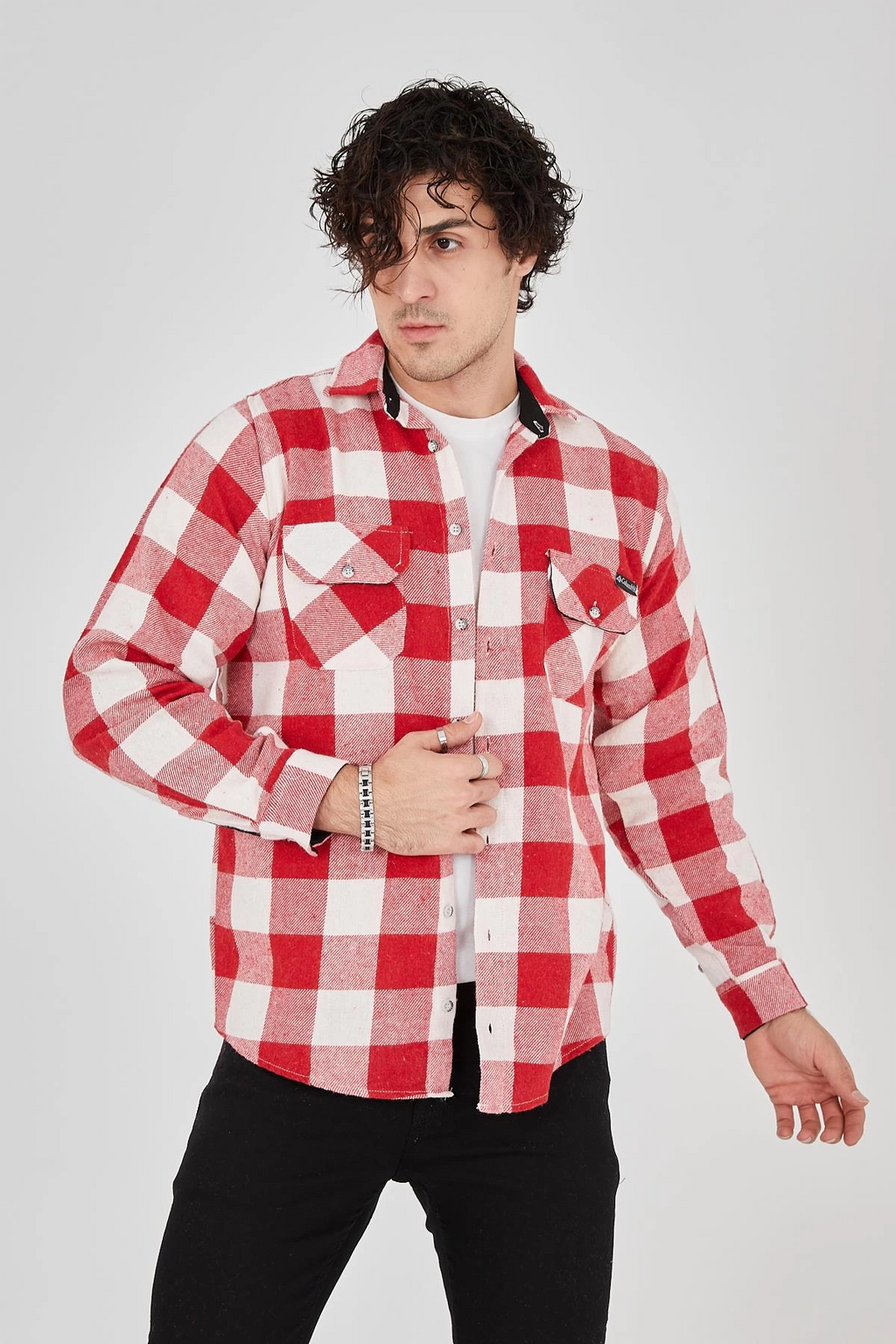 Erkek Oduncu Gömlek Uzun Kollu Şardonlu Kareli Desen Regular Fit Manşetli Çift - Pembe
