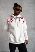 Erkek 3 İplik Pamuklu Baskılı Kapüşonlu Cepli Sweatshirt Hoodie - Beyaz