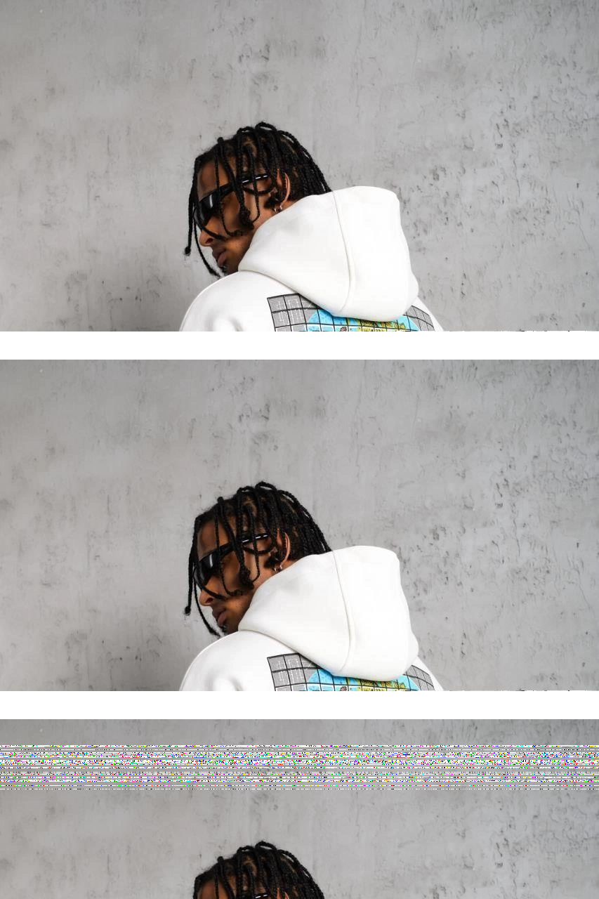 Erkek 3 İplik Pamuklu Kapüşonlu Baskılı Cepli Oversize Sweatshirt Hoodie - Beyaz