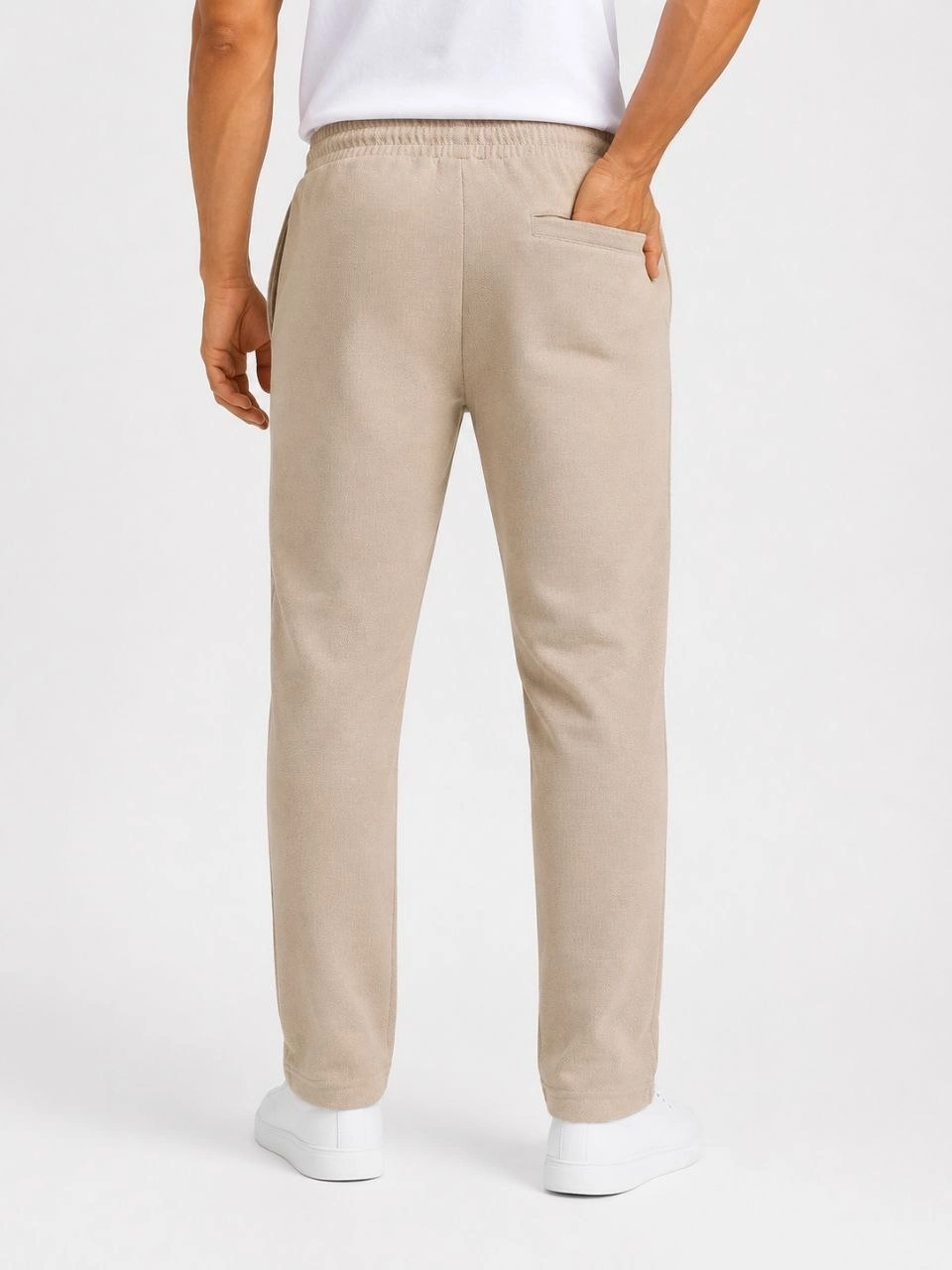 Erkek Pike Dokuma Kumaş Cepli Eşofman Altı Lastikli Bağcıklı 4 Mevsim - Bej
