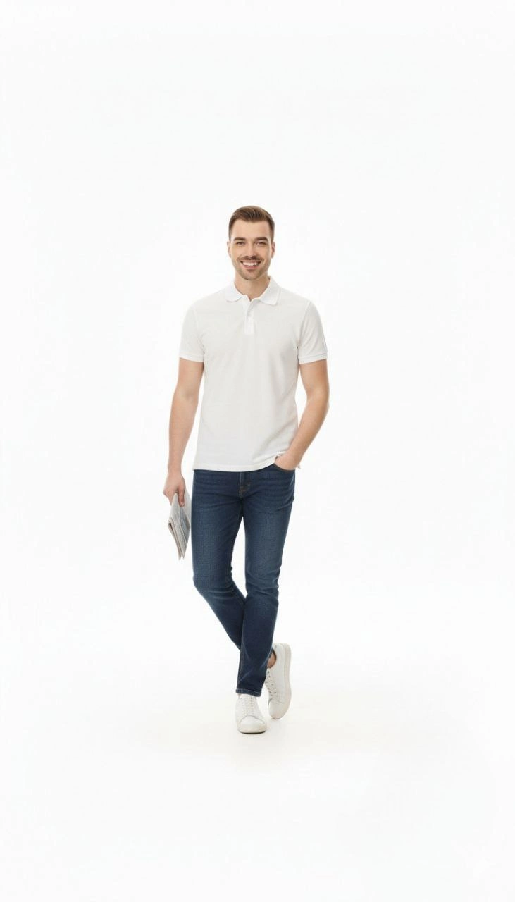 Erkek Polo Yaka Düğmeli Pike Kumaş Tişört Regular Fit Kısa Kol T-Shirt - Beyaz