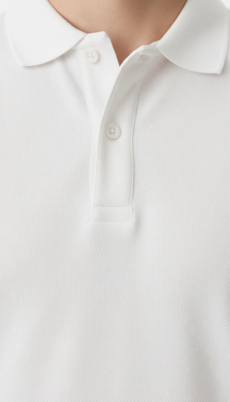 Erkek Polo Yaka Düğmeli Pike Kumaş Tişört Regular Fit Kısa Kol T-Shirt - Beyaz