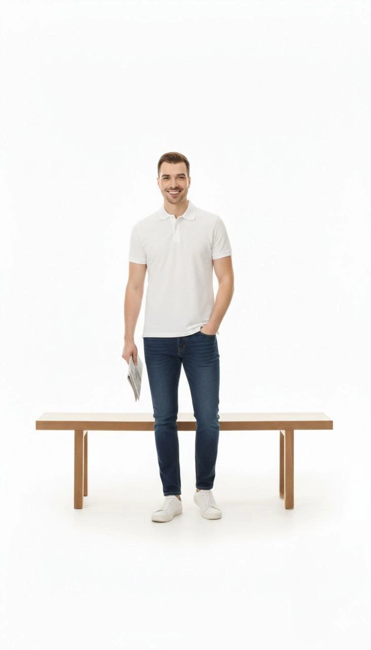 Erkek Polo Yaka Düğmeli Pike Kumaş Tişört Regular Fit Kısa Kol T-Shirt - Beyaz