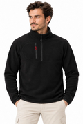 Erkek Polar Dik Yaka Yarım Fermuarlı Fermuarlı Göğüs Cepli Regular Fit Kışlık Sweatshirt - Siyah