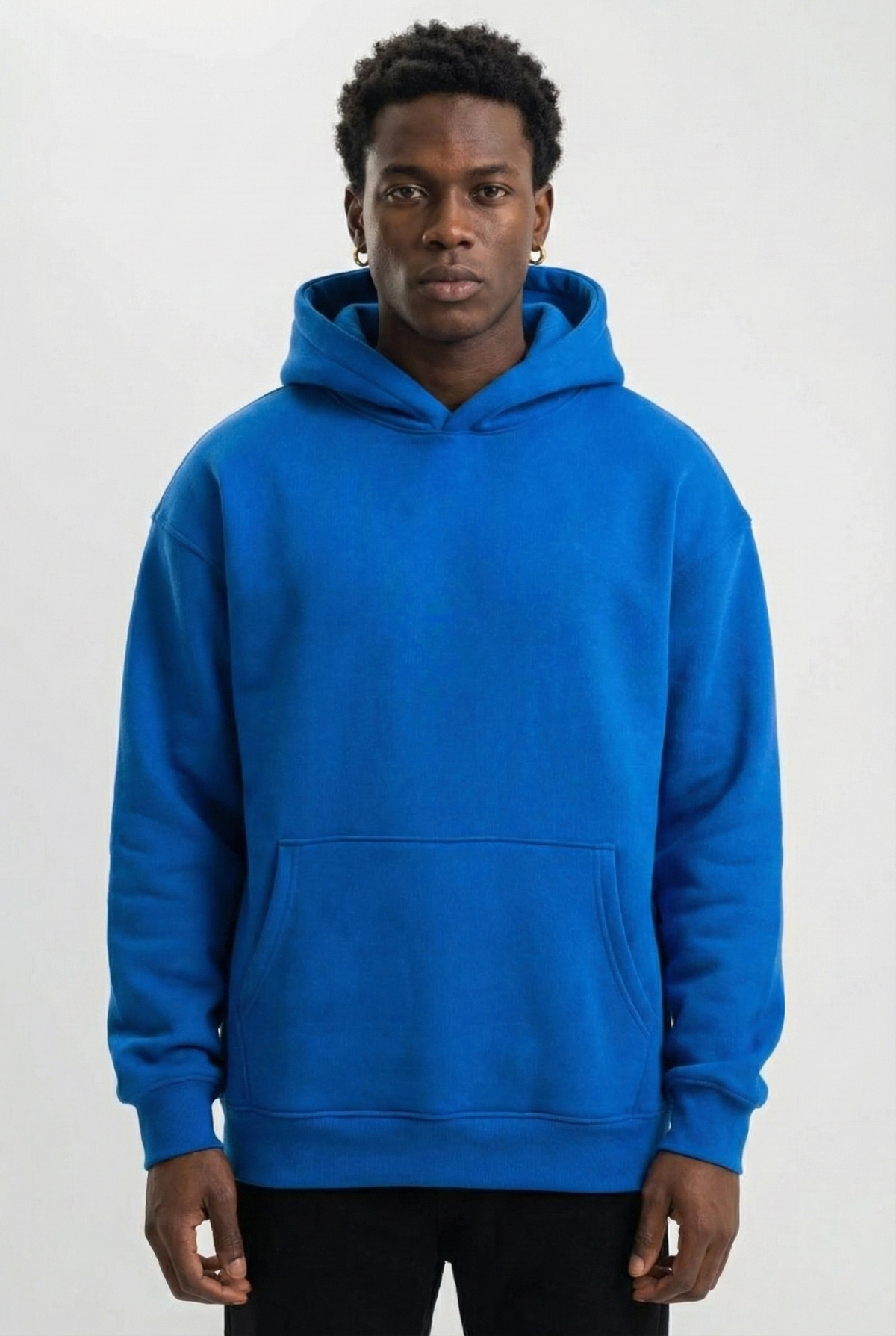 Erkek Baskılı Kapüşonlu Cepli Hoodie 3 İplik Pamuklu Sweatshirt - Saks Mavisi