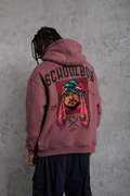 Erkek 3 İplik Pamuklu Kapüşonlu Baskılı Cepli Oversize Sweatshirt Hoodie - Gül Kurusu