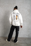 Erkek Kapüşonlu Kanguru Cepli Sweatshirt 3 İplik Pamuklu Baskılı Hoodie - Beyaz
