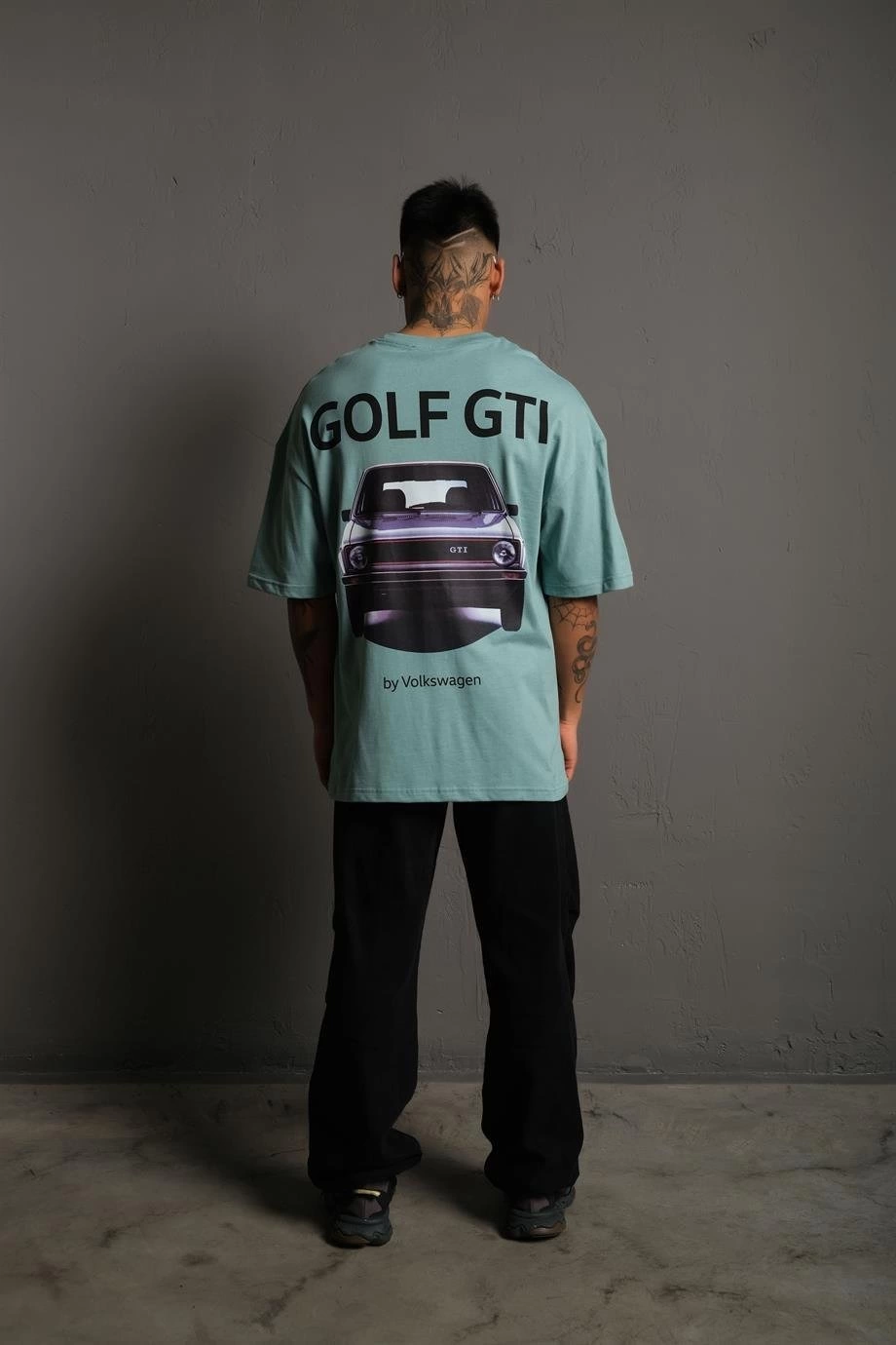 Erkek Oversize Tişört Golf GTI Retro Araba Baskılı T-shirt - Mint Yeşili