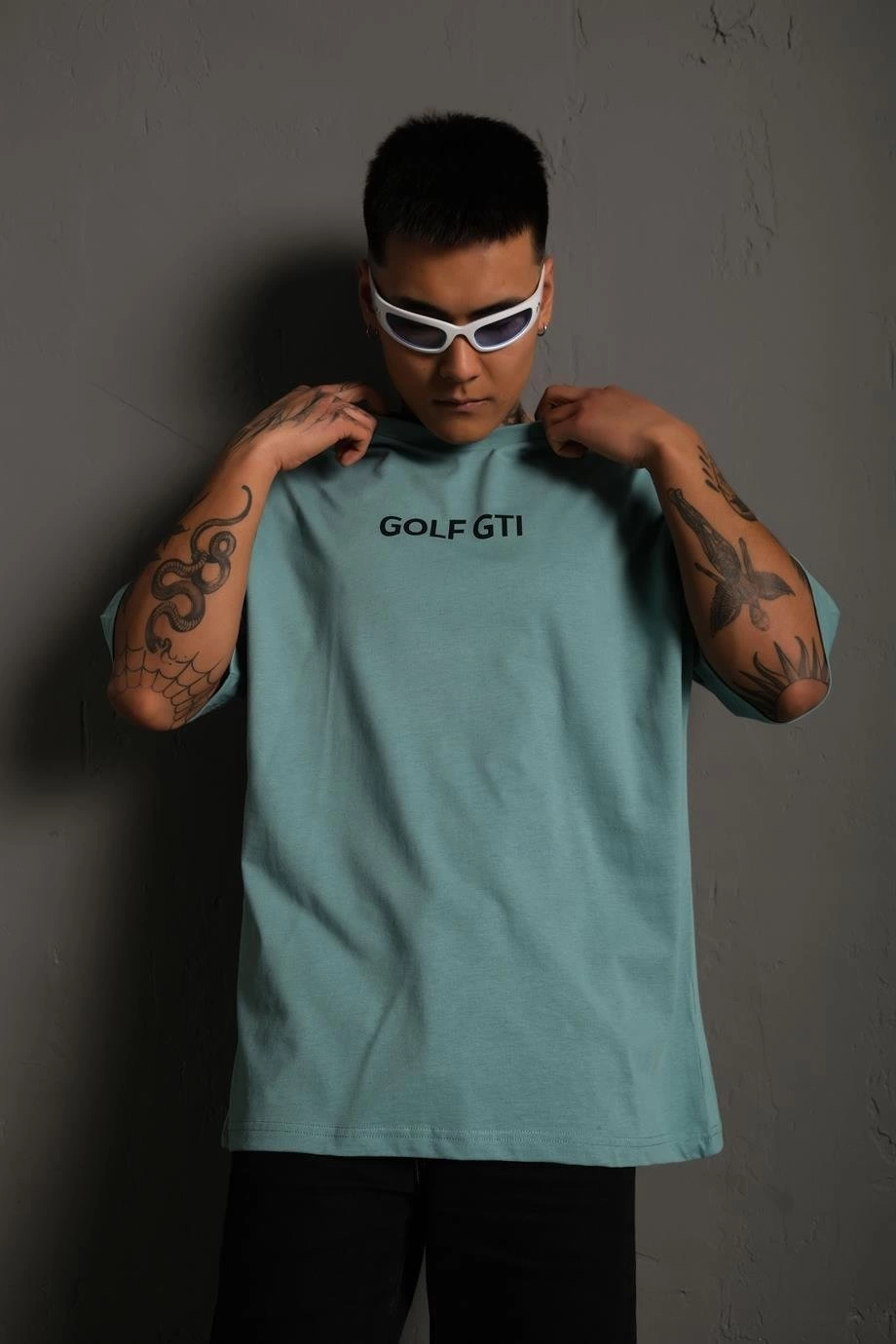 Erkek Oversize Tişört Golf GTI Retro Araba Baskılı T-shirt - Mint Yeşili
