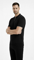 Erkek Yazlık Dokuma Triko Tişört Düğmesiz Polo Yaka Kısa Kol T-Shirt - Siyah