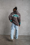 Erkek 3 iplik Pamuklu Alev Baskılı Kapüşonlu hoodie Sweatshirt - Gri