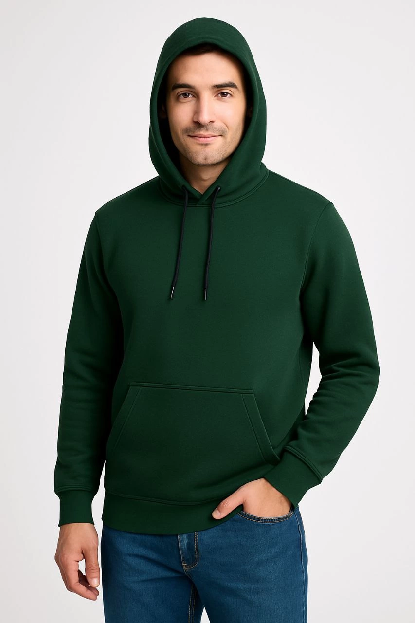 Erkek 3 İplik Pamuklu Kapüşonlu Kanguru Cepli SweatShirt hoodie - Haki