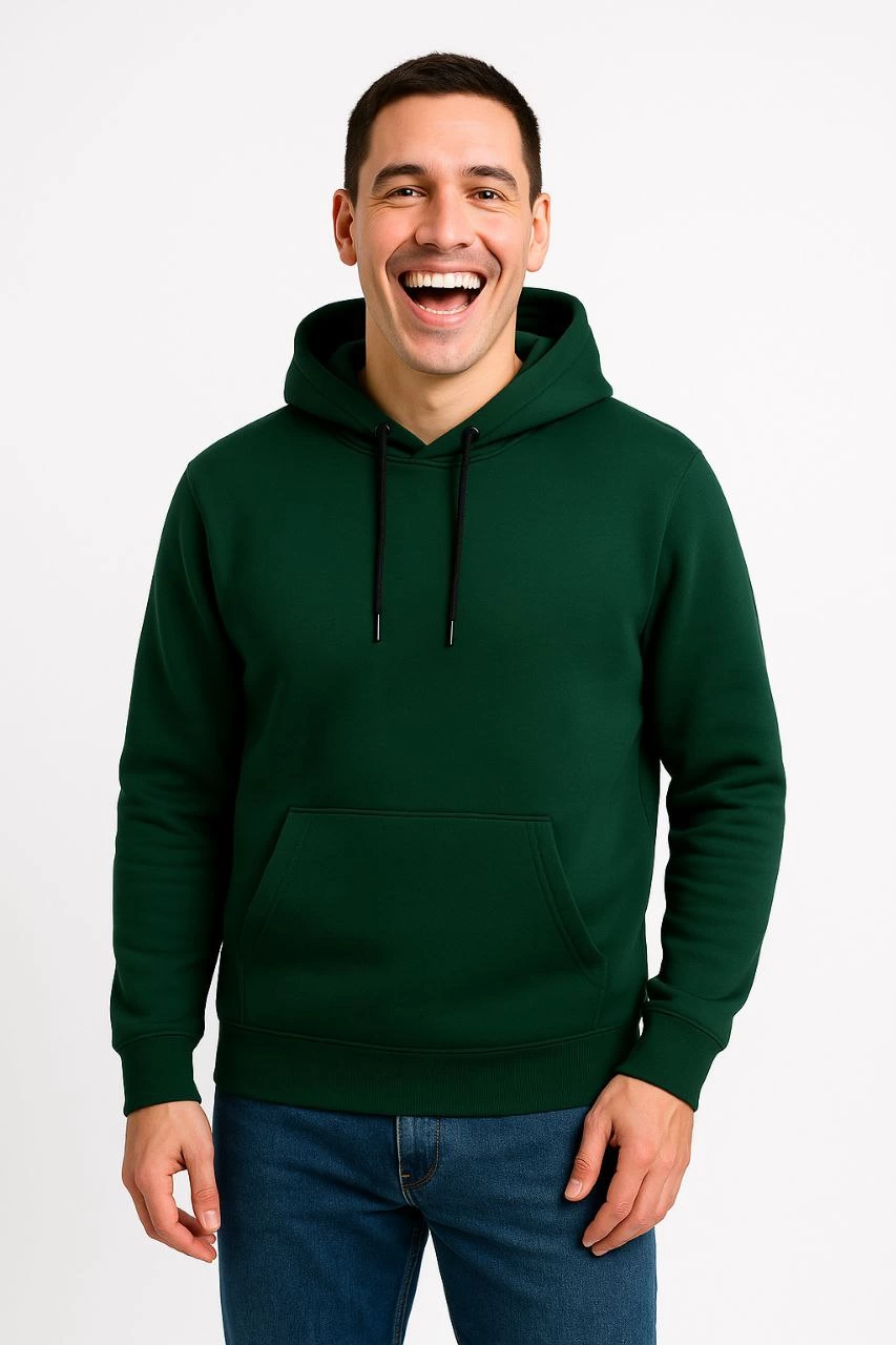 Erkek 3 İplik Pamuklu Kapüşonlu Kanguru Cepli SweatShirt hoodie - Haki