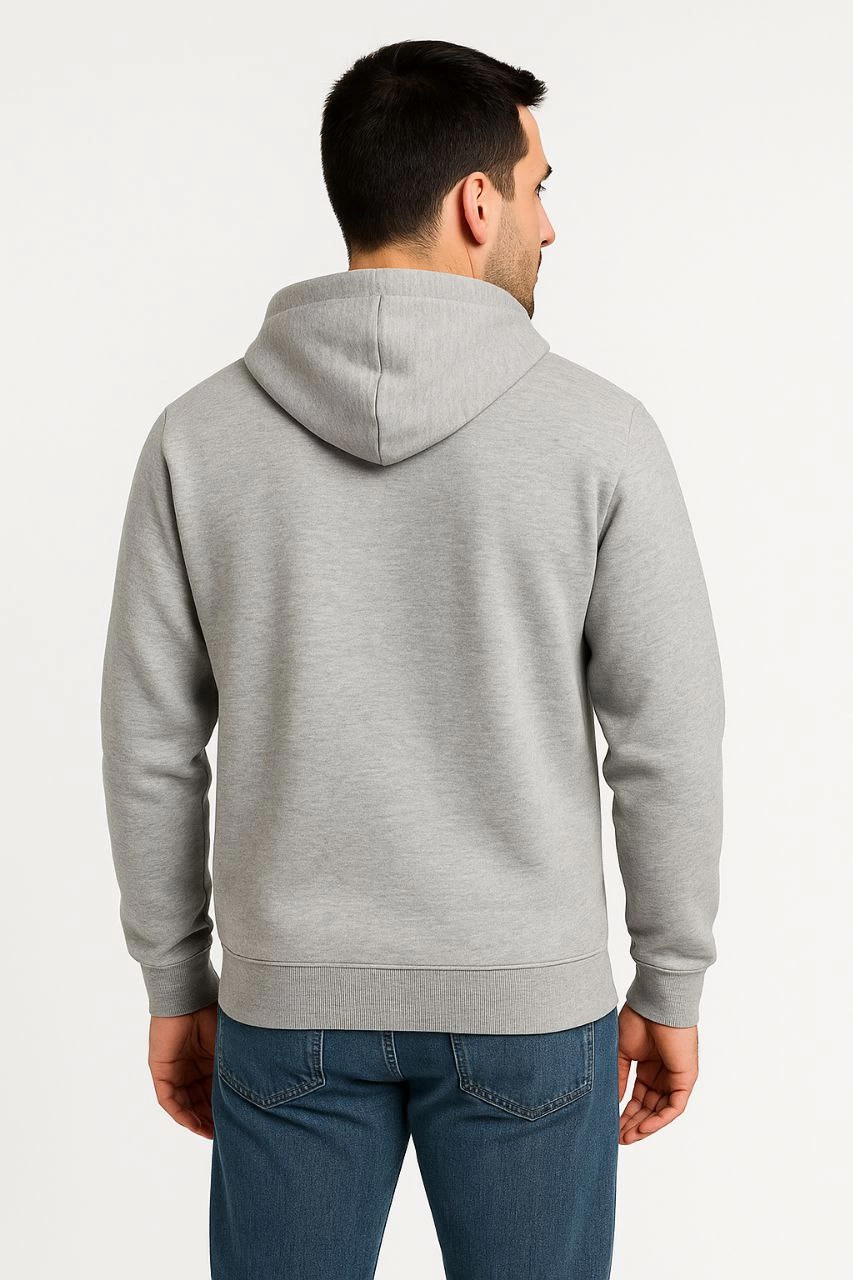 Erkek 3 İplik Pamuklu Kapüşonlu Tam Fermuarlı Cepli Hoodie Sweatshirt - Gri