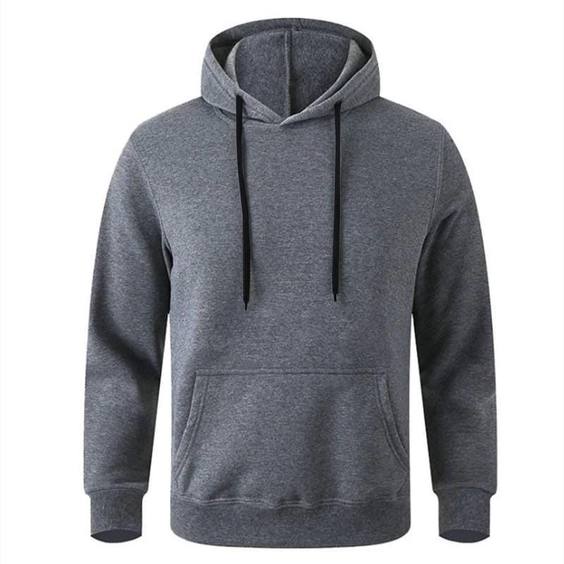 Erkek 3 İplik Pamuklu Kapüşonlu Cepli  Hoodie Sweatshirt - Füme