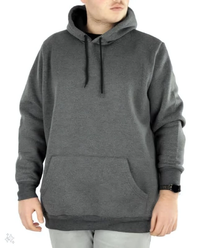 Erkek 3 İplik Pamuklu Kapüşonlu Cepli  Hoodie Sweatshirt - Füme